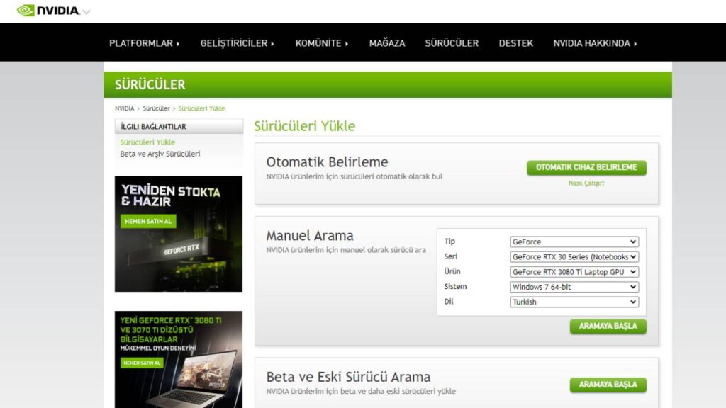 NVIDIA sürücü güncelleme adımları